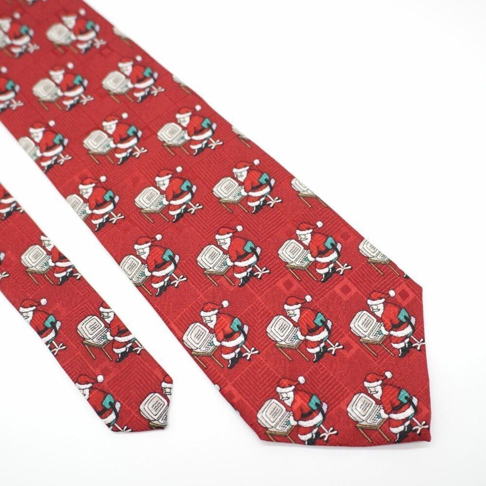 Today's Man Red Christmas Santa‎ Computer Woven Short Wide Silk Tie